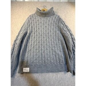 Mutual Weave Mens XL Gray Cable Knit Turtleneck Sweater Heavy Ribbed Pullover